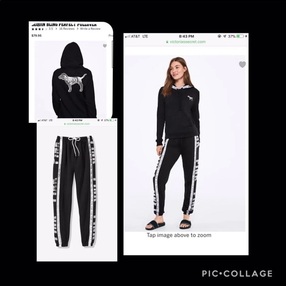 Vs pink sequin bling cozy pullover bling classic pant rare last set - Picture 5 of 15